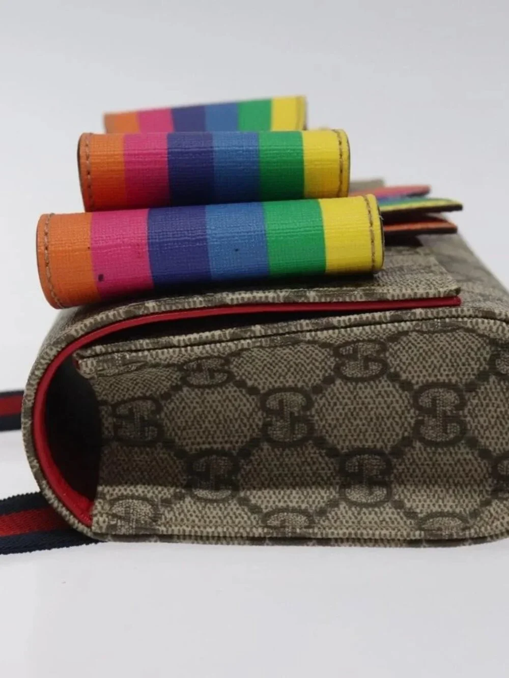GUCCI GG Supreme Sherry Line Children Waist bag PVC Beige Red Navy Auth BD2175